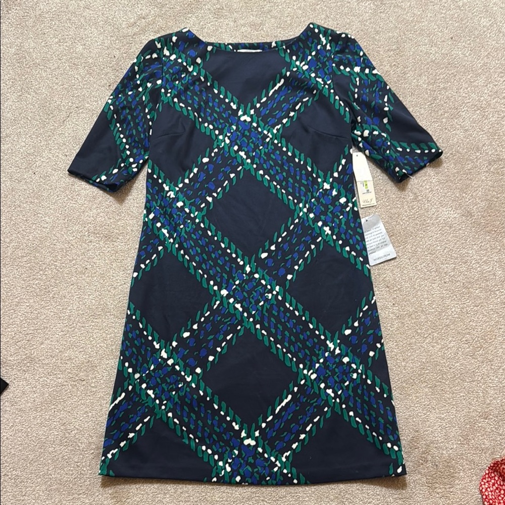 Eliza J Elegant Plaid Dress in Blue and Green - AK